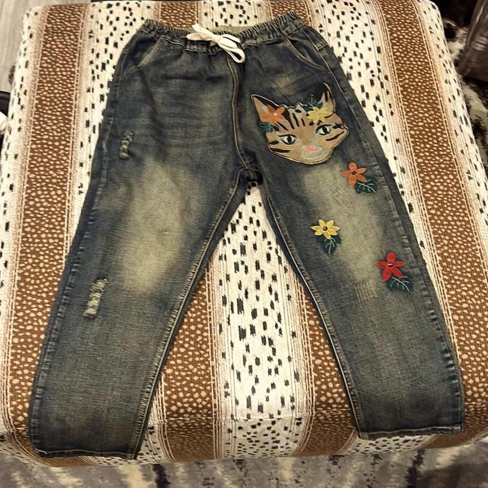 New W/O tags boutique appliqué cat jeans